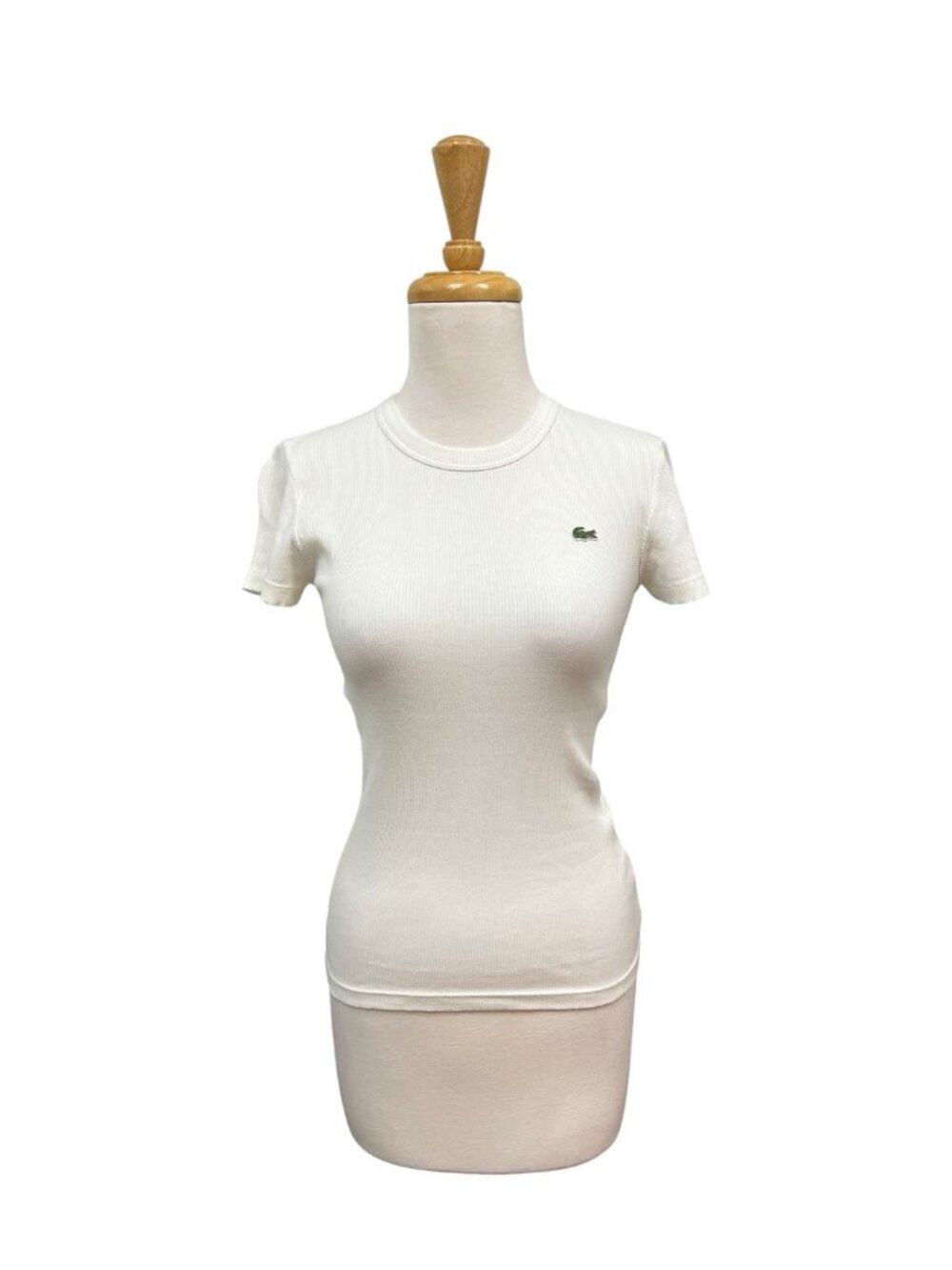 NEW Womens Lacoste Slim Fit Ribbed Tee Size 34 US Size Small White